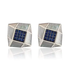 18k White Gold Cufflinks with Pinctada Maxima Set with Blue Sapphires