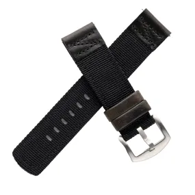 18mm 20mm 22mm Quick Release Leather Nylon Field Watch Strap - Dark Green / Black