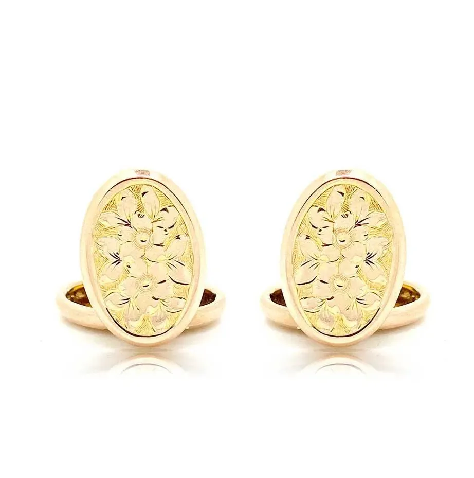 Antique Edwardian Oval Ivy 9ct Rose Gold Cufflinks