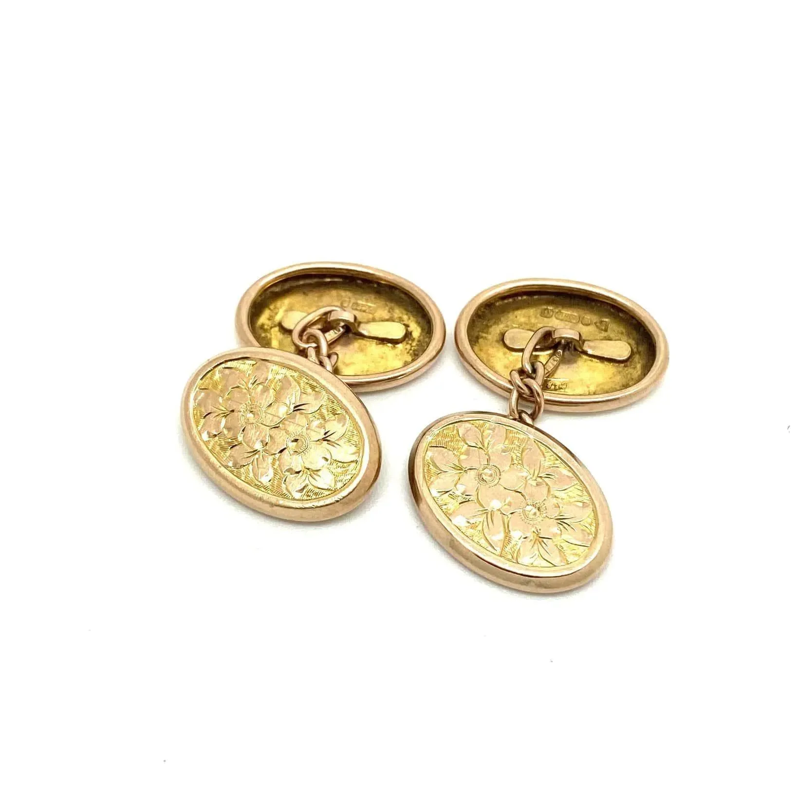 Antique Edwardian Oval Ivy 9ct Rose Gold Cufflinks