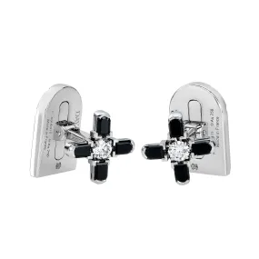 Arch Florale Cufflinks, 18k White Gold with DAVIDOR Arch Cut Black Spinel and Brilliant Diamonds