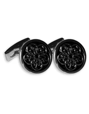 Black Enamel Silver Logo Cufflink