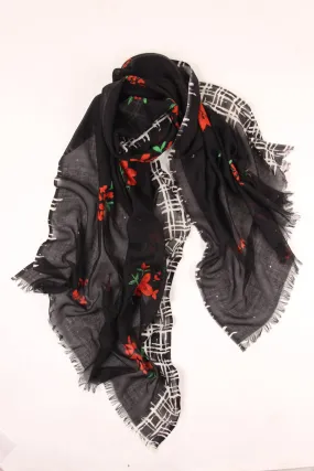 Black Floral Silk Cashmere Scarf