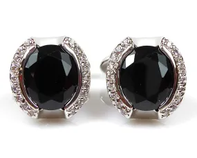 Black Round Stone Crystal Cufflinks