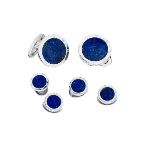 Blue Lapis Rivet Etch Sterling Cufflinks & Studs