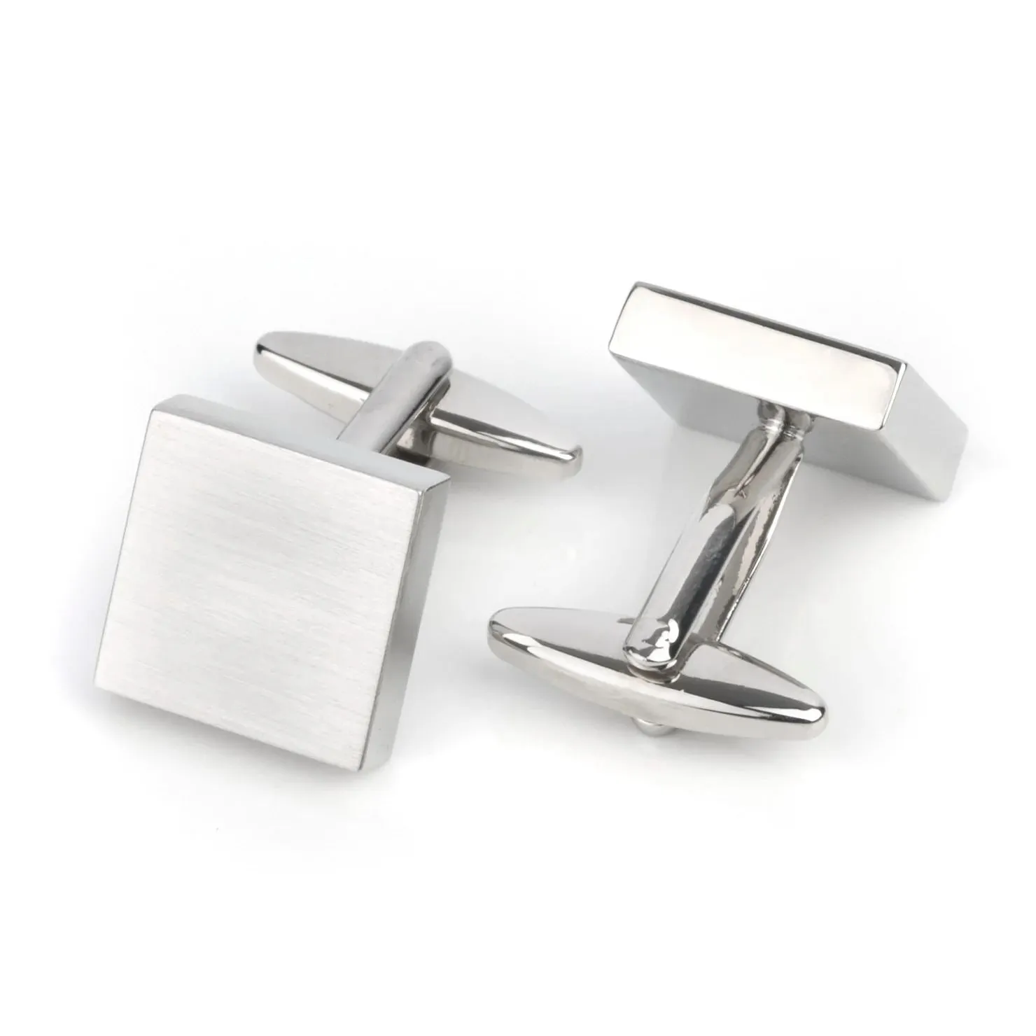 Brush Silver Square Engravable Cufflinks