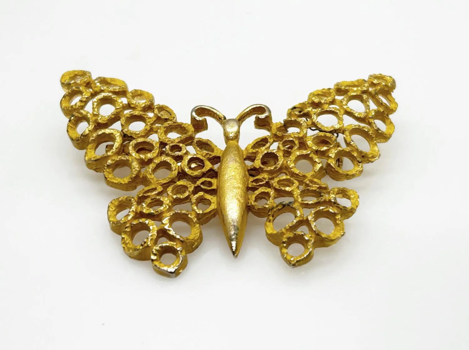 Charming Textured Golden Vintage Butterfly Brooch