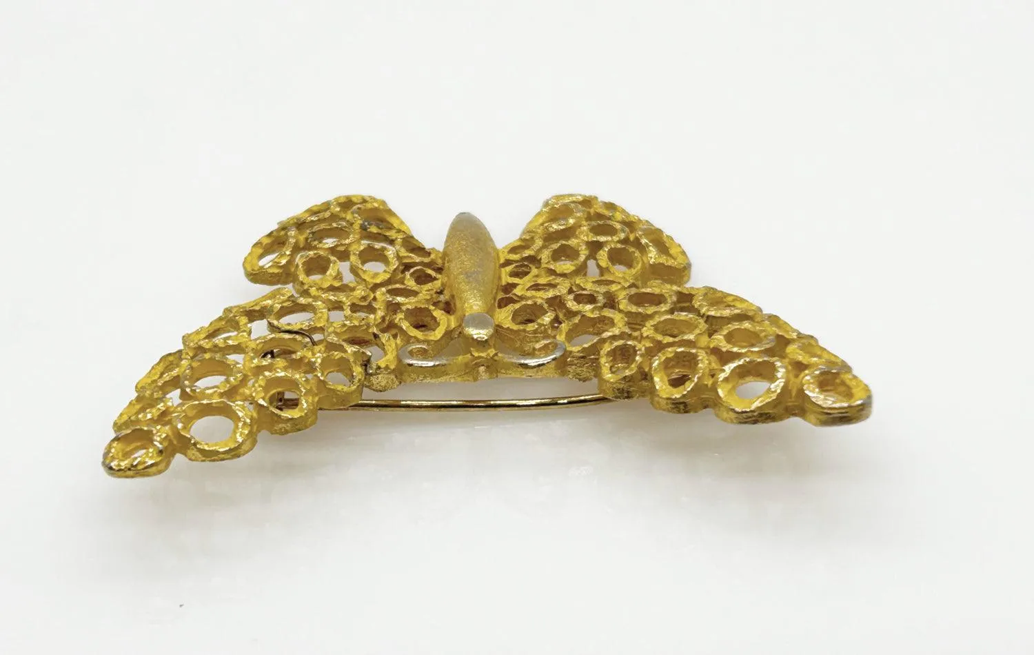 Charming Textured Golden Vintage Butterfly Brooch