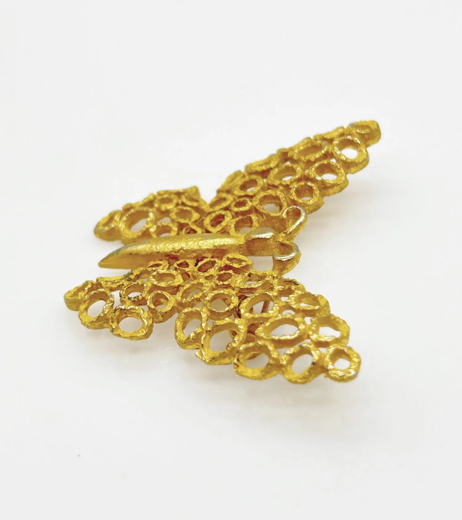 Charming Textured Golden Vintage Butterfly Brooch