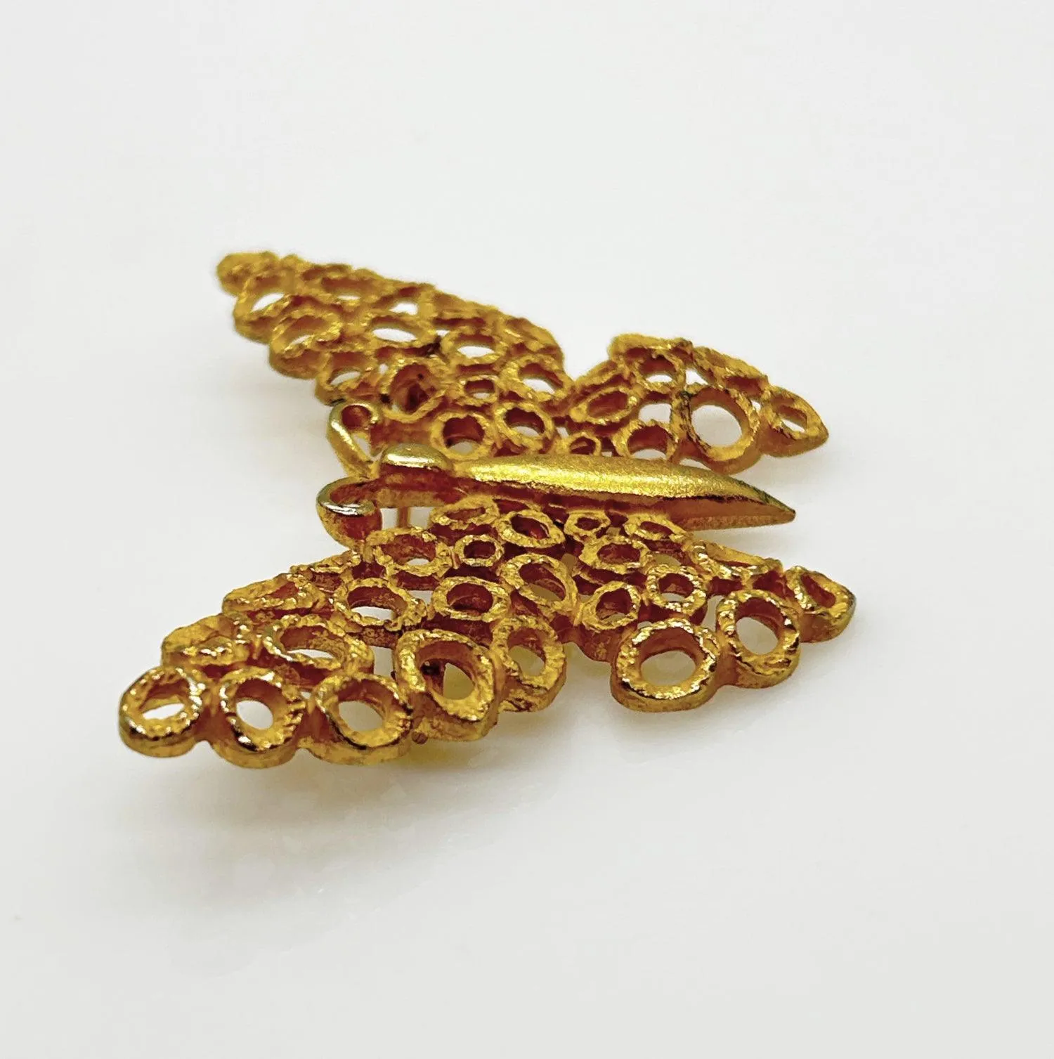 Charming Textured Golden Vintage Butterfly Brooch