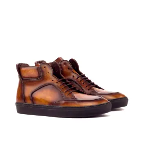 DapperFam Dante in Cognac Men's Hand-Painted Italian Leather High Top