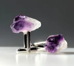 Deep Purple Uruguay Amethyst Crystal Cufflinks, raw stone crystal cuff links