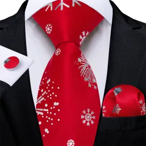 DiBanGu Christmas Silk Red White Snow Firework Necktie Set