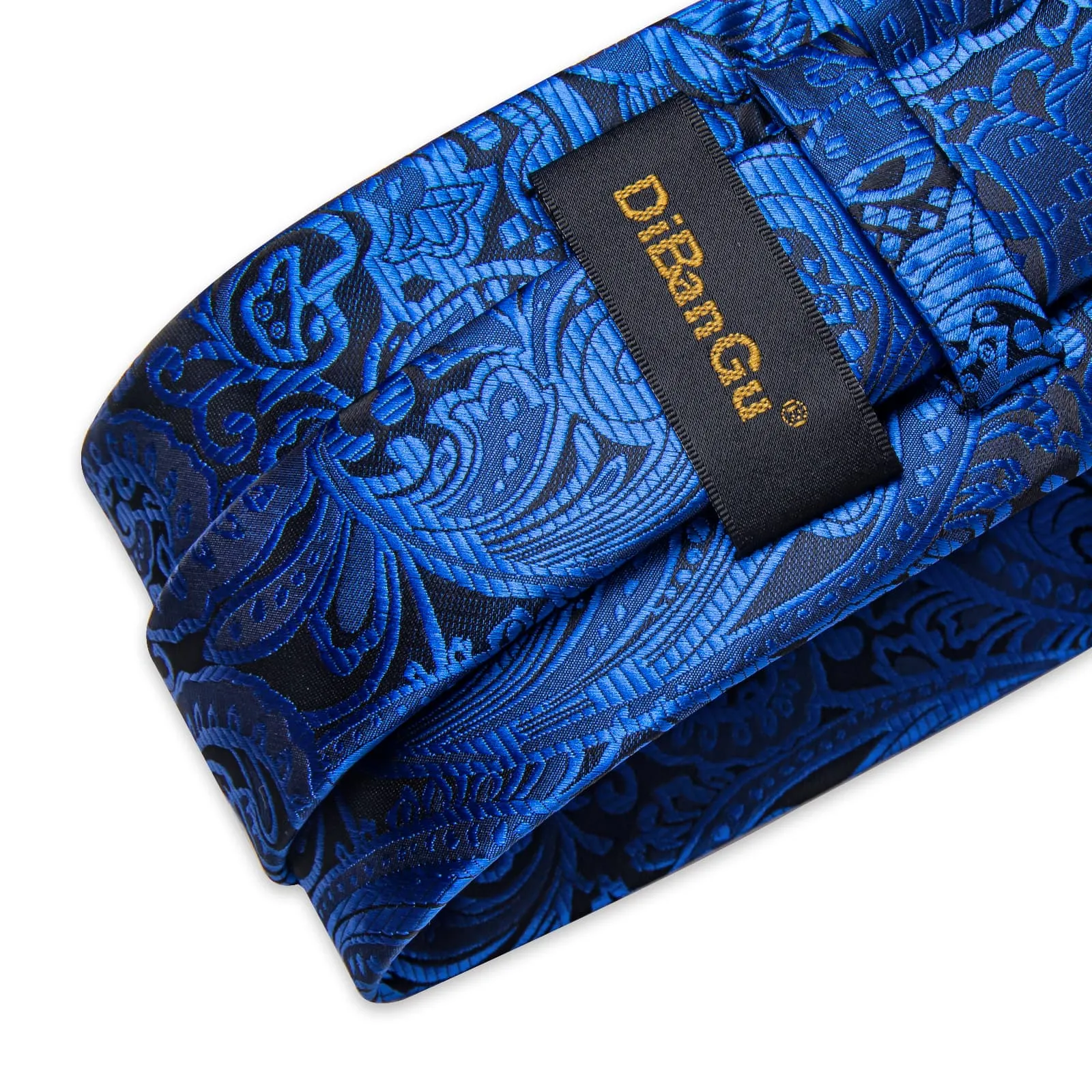 DiBanGu Dress Tie Sapphire Blue Floral Mens Silk Business Work Tie Handkerchief Cufflinks Set