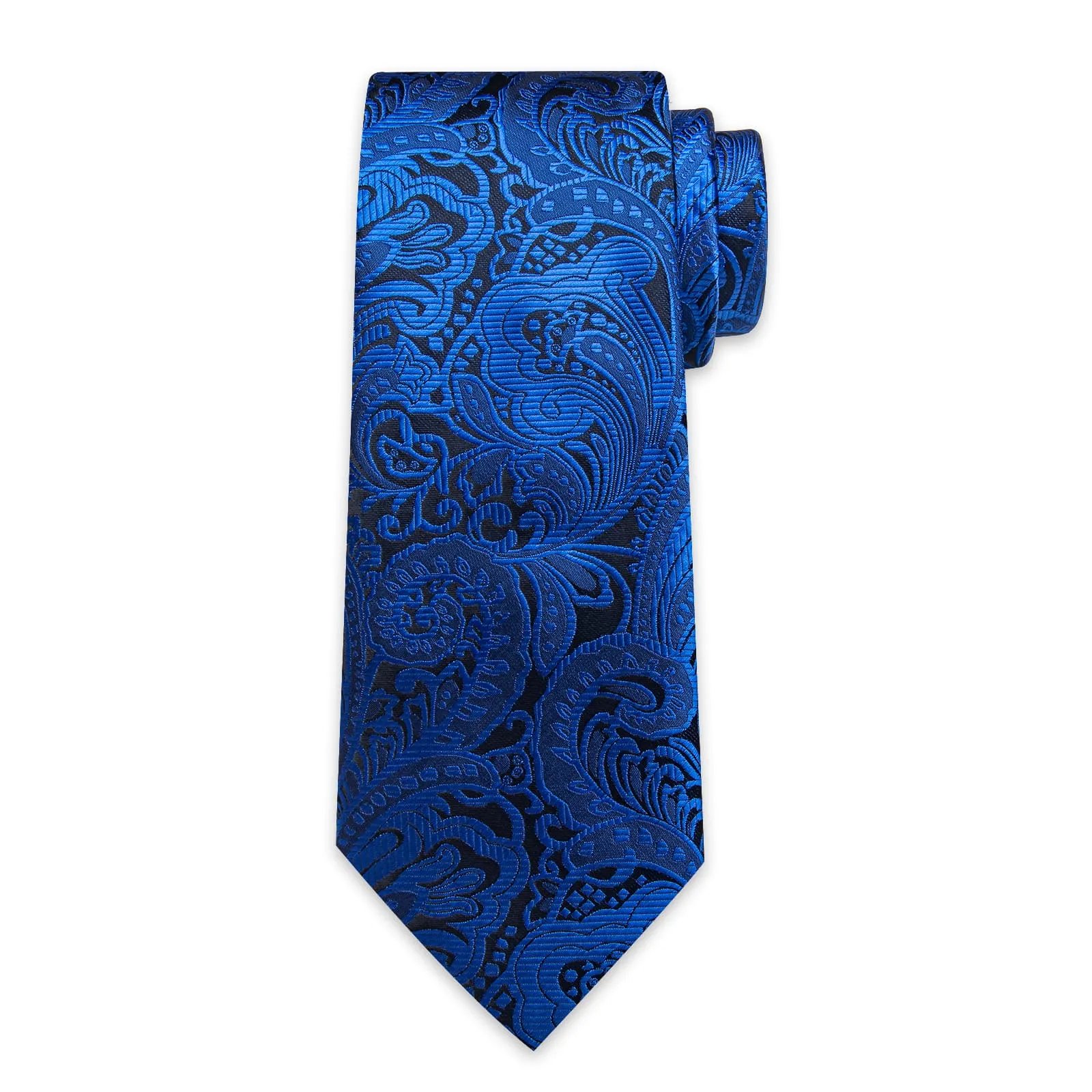 DiBanGu Dress Tie Sapphire Blue Floral Mens Silk Business Work Tie Handkerchief Cufflinks Set