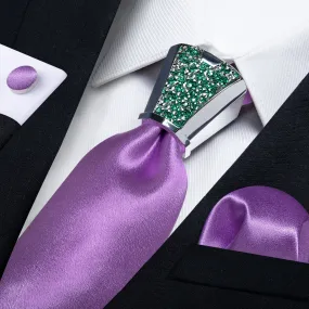 DiBanGu Tie for Mens Solid Shining Plum Purple Tie Pocket Square Cufflinks Accessory 4PC Set