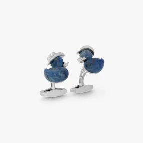 Duck Rodeo Cufflinks In Rhodium Plated Silver with Sodalite