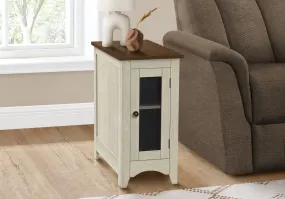 Elegance Accent Table: Antique White & Brown Veneer Transitional Nightstand with Storage