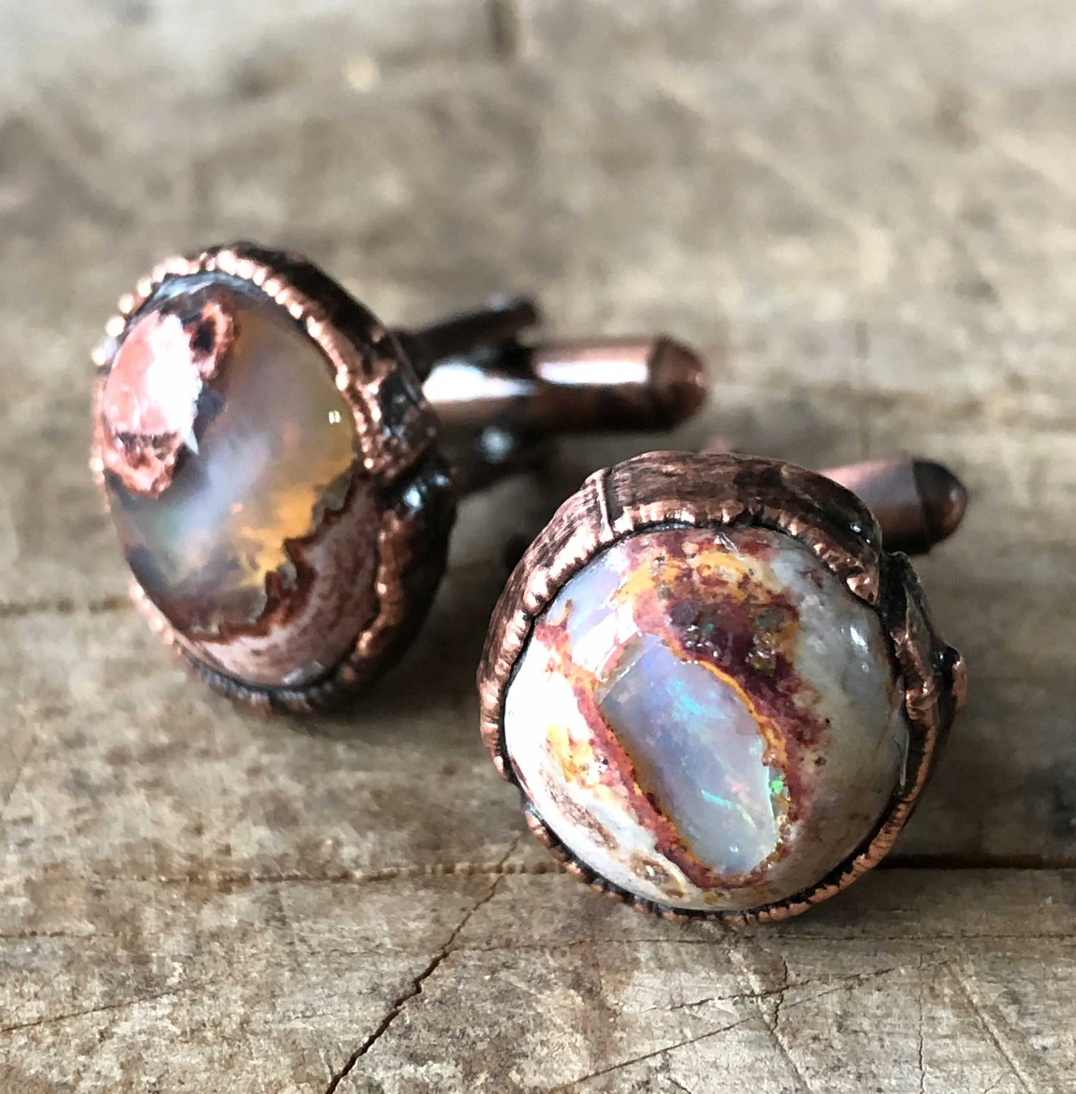 Fire Opal Cufflinks, electroformed gemstone cuff links