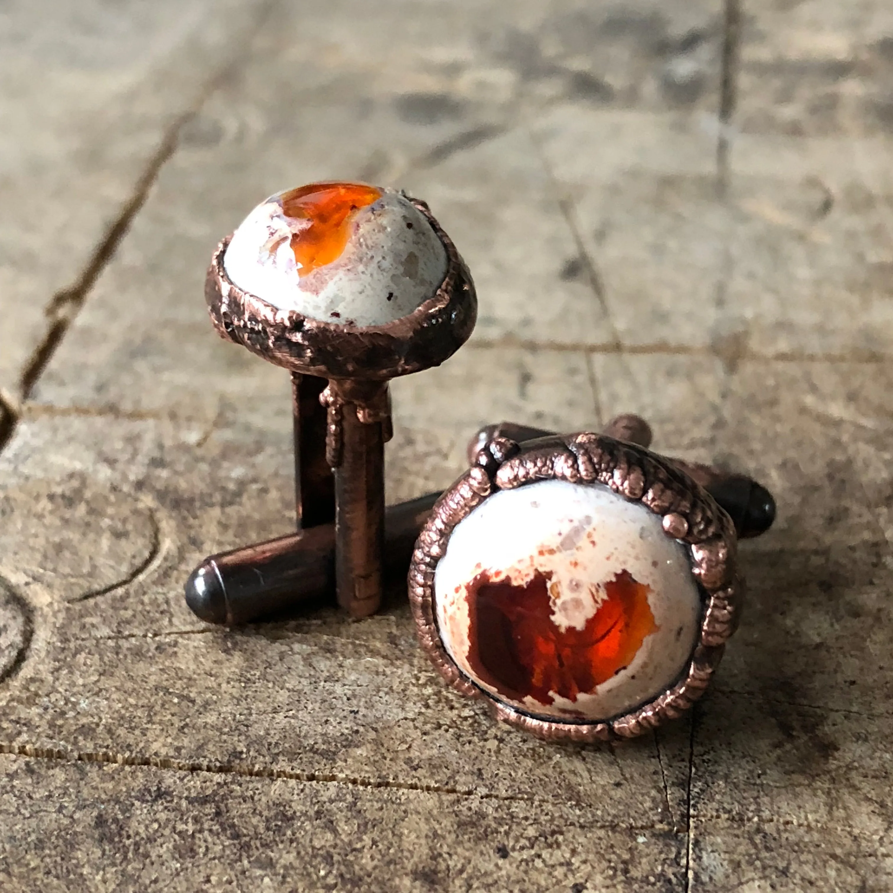 Fire Opal Cufflinks, electroformed gemstone cuff links