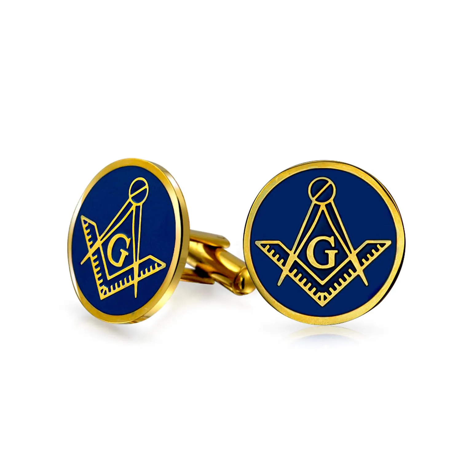 Freemasons Masonic Compass Cufflinks Black Gold Plated Stainless Steel