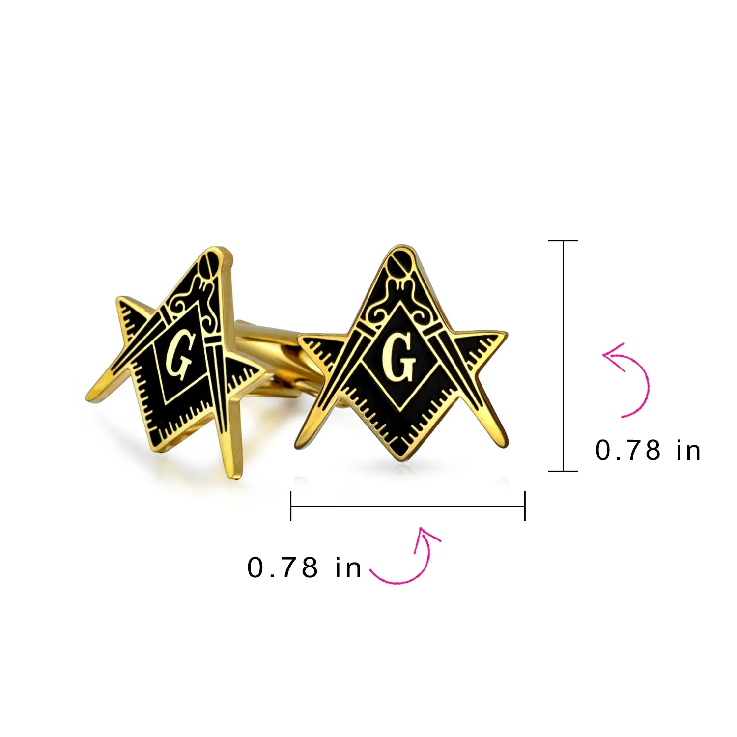 Freemasons Masonic Compass Cufflinks Black Gold Plated Stainless Steel