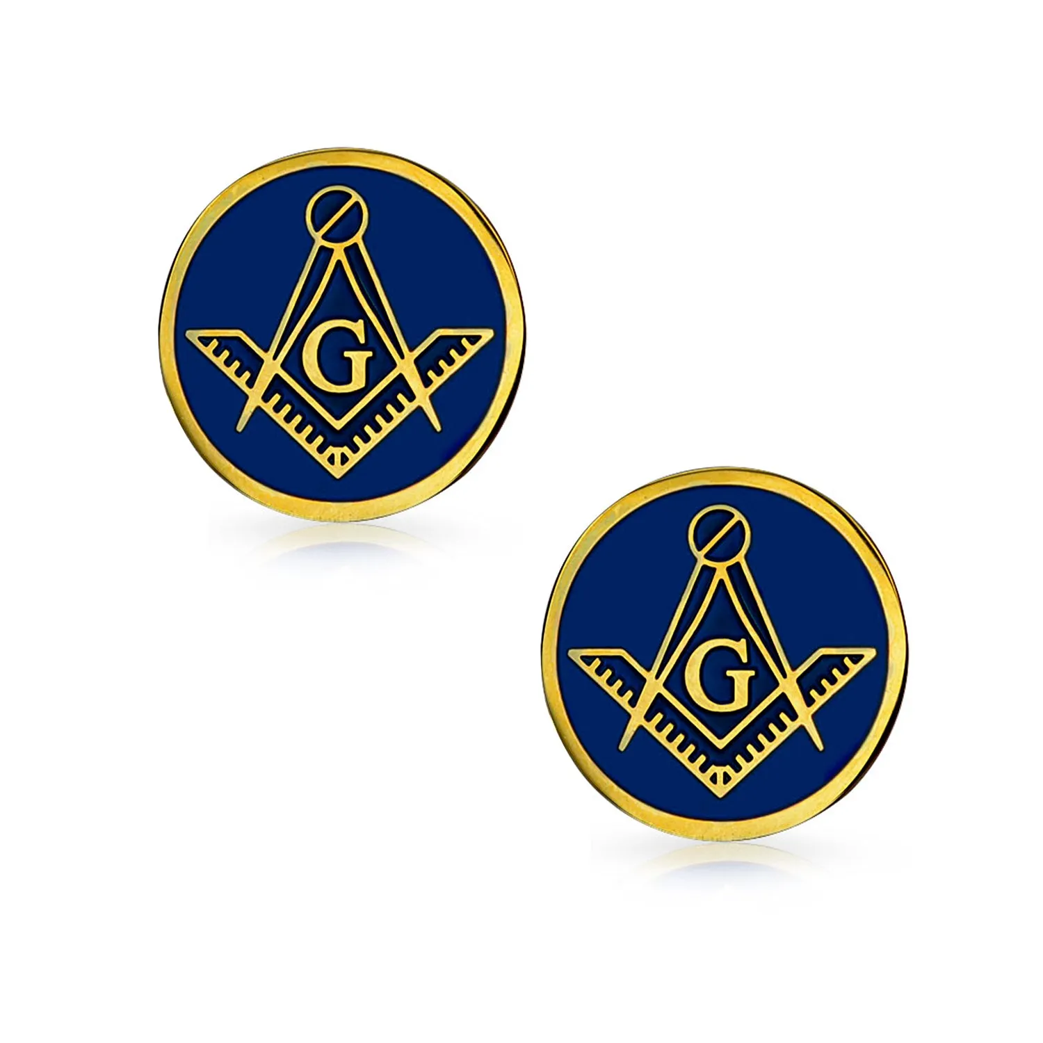 Freemasons Masonic Compass Cufflinks Black Gold Plated Stainless Steel