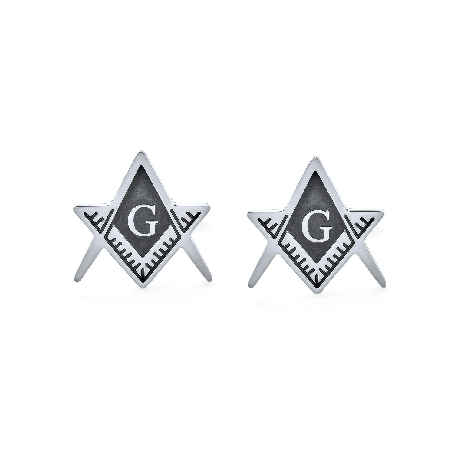 Freemasons Masonic Compass Cufflinks Black Gold Plated Stainless Steel