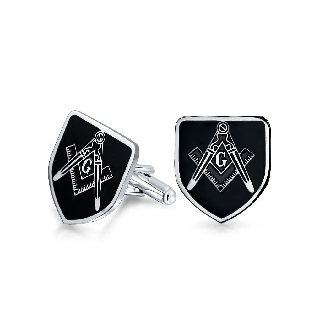 Freemasons Masonic Compass Cufflinks Black Gold Plated Stainless Steel