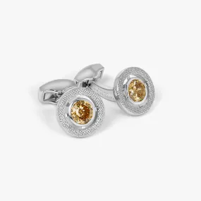 Halo Round CZ Cufflinks With Champagne & Rhodium Plated