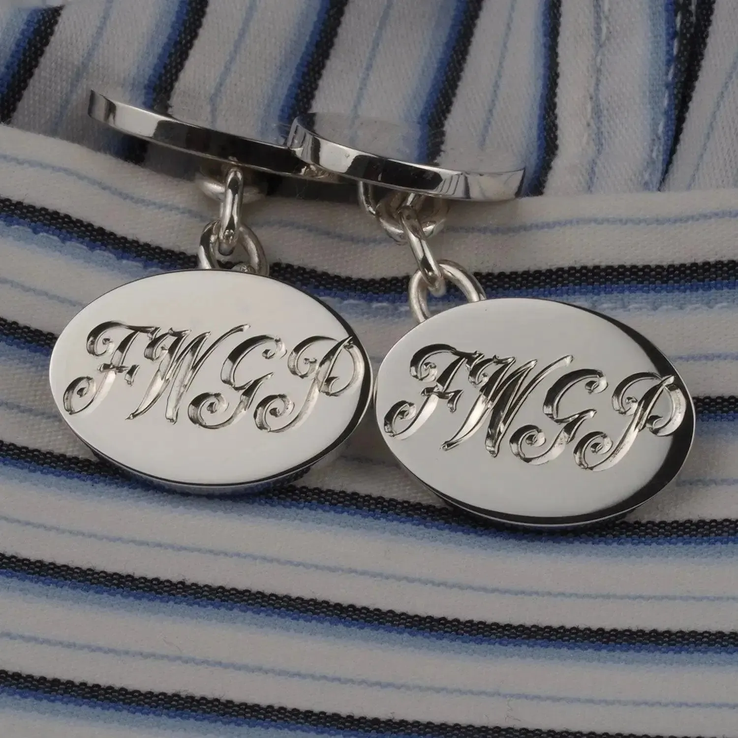 Hand Engraved Scroll Design Luxury Oval Silver Cufflinks