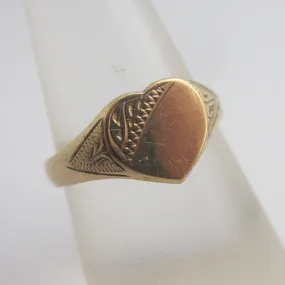 Heart Signet Ring 9k Gold Vintage 1972 Size UK N