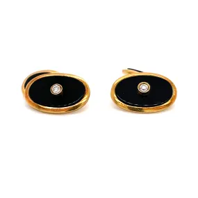 Italian Leo Pizzo Onyx Diamond Gold Cufflinks