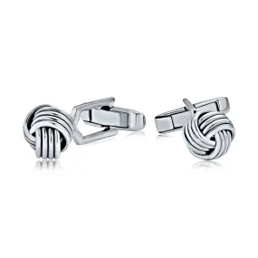 Knot Sided Woven Rope Braid Twist Shirt Cufflinks .925 Sterling Silver