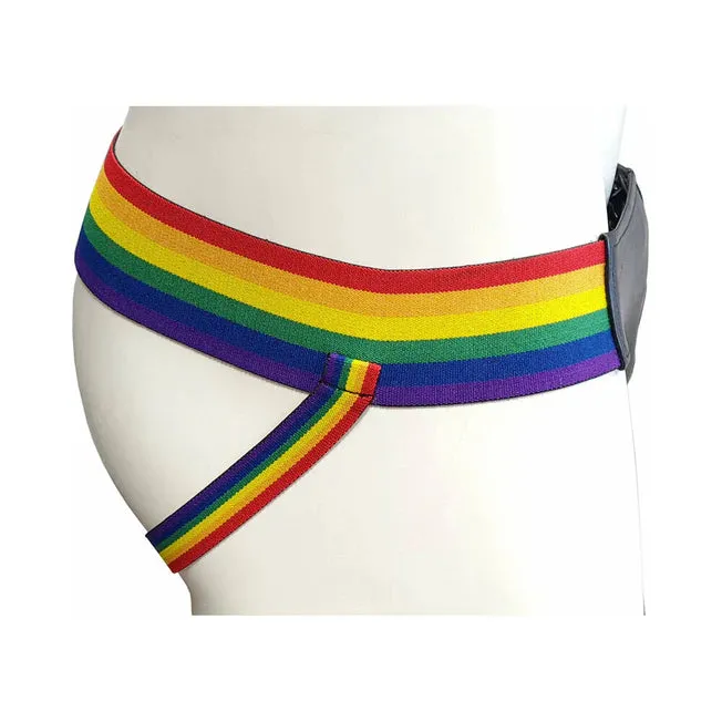 Leather Jock Strap with Multi-Colored Pride Stripe- X Large