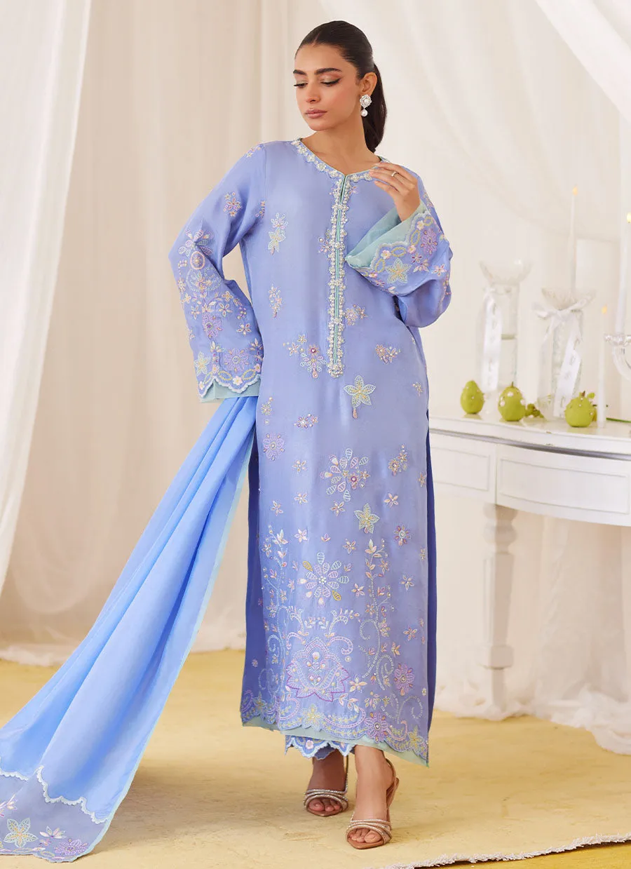 Leesha Periwinkle Blue Raw Silk Shirt And Dupatta