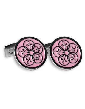 Pale Pink Enamel Silver Logo Cufflink