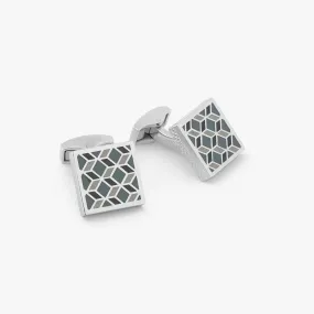 Palladium plated Geometric cufflinks with grey enamel