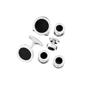 Round Black Onyx Sterling Cufflinks & Studs