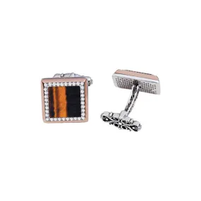 Silver Tiger Eye Stone Zircon Inlaid Cufflink