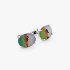 Summer Landscape Agate cufflinks in rhodium-plated sterling silver (Limited Edition)