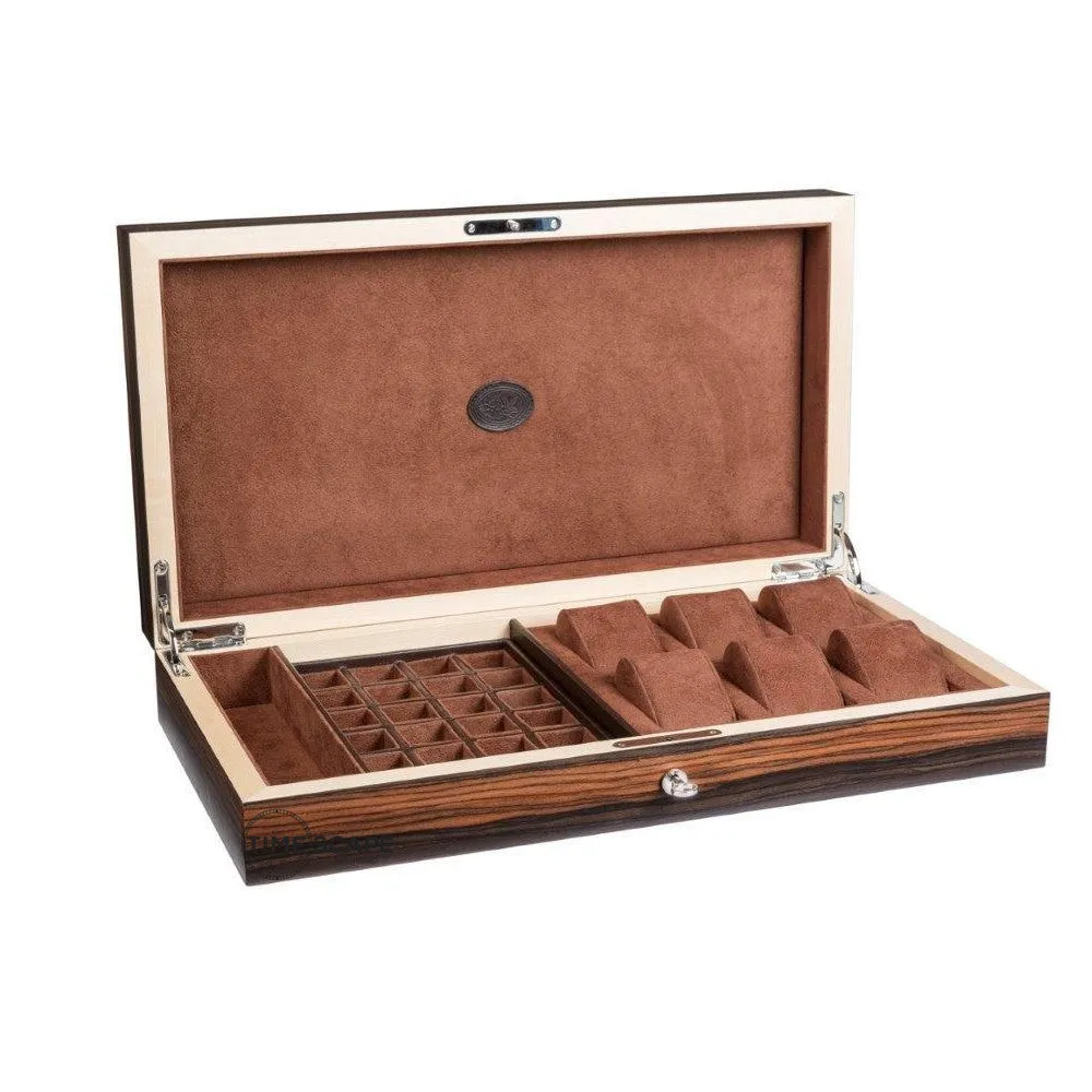 UNDERWOOD (LONDON) - 6-Unit Macassar Watch Box w Cufflink Storage | UN243