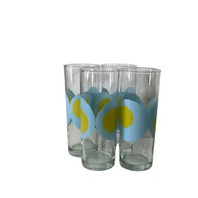 Vintage Blue & Yellow Glasses, Set of 4