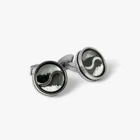 Yin Yang Cufflinks In Black & White With Palladium Plated